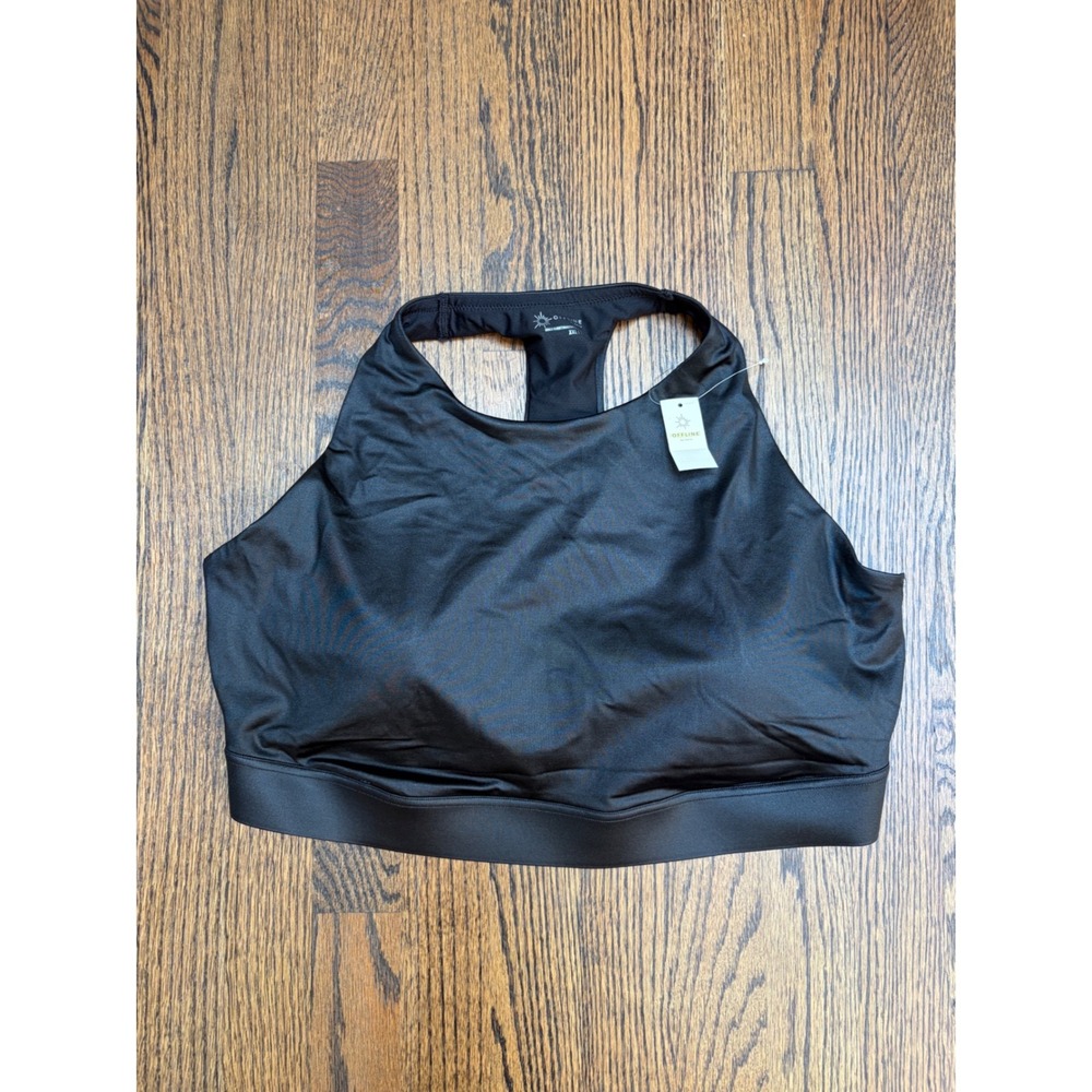 OFFLINE by Aerie Sports Bra XXL Black Glossy High Neck Sporty Streetwear